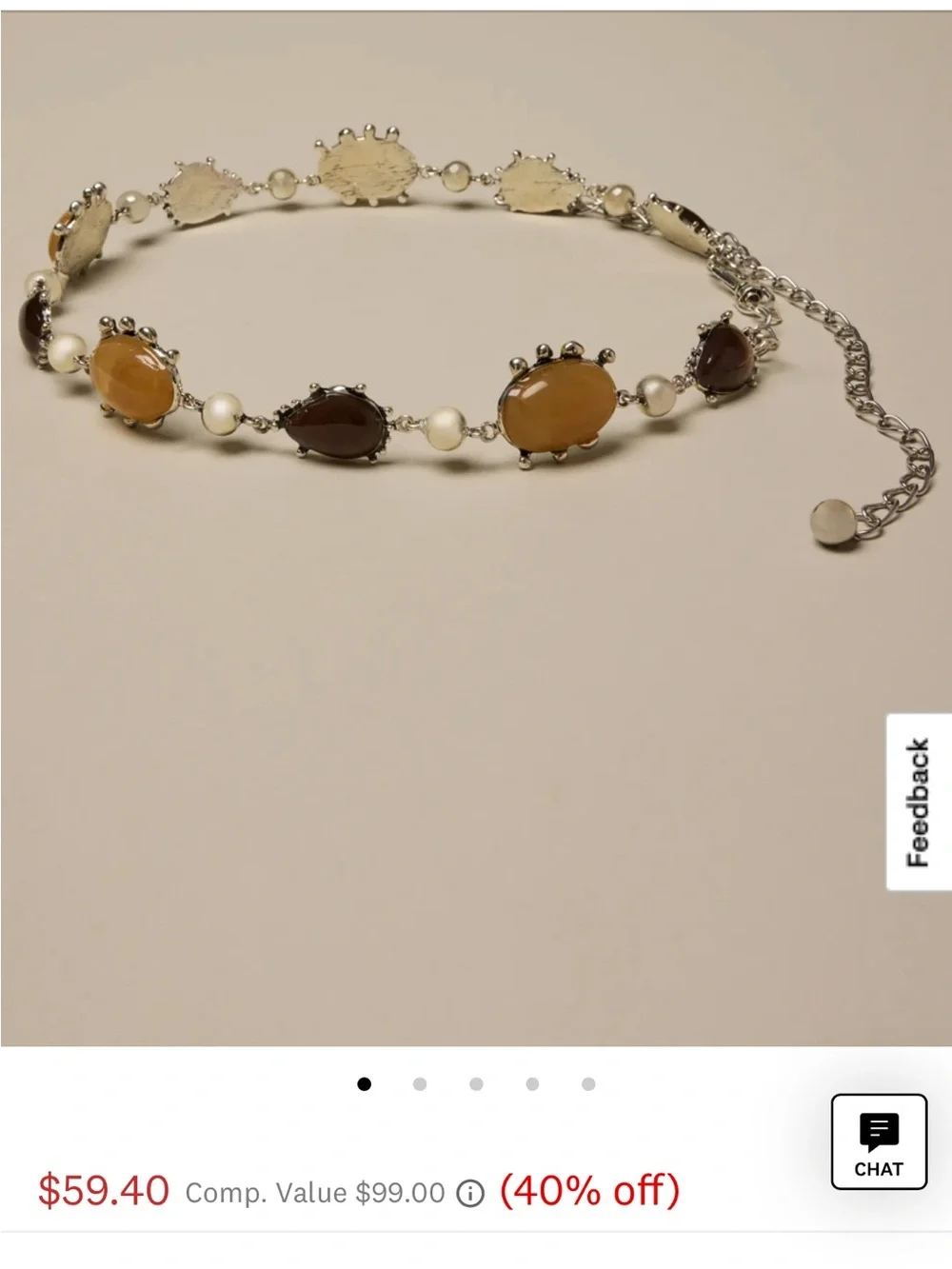 Silver chain belt with stones
